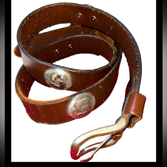 Michigan State Spartans BROWN leather BELT 33-37” Silver conchos Spartans Mexico - Picture 1 of 16